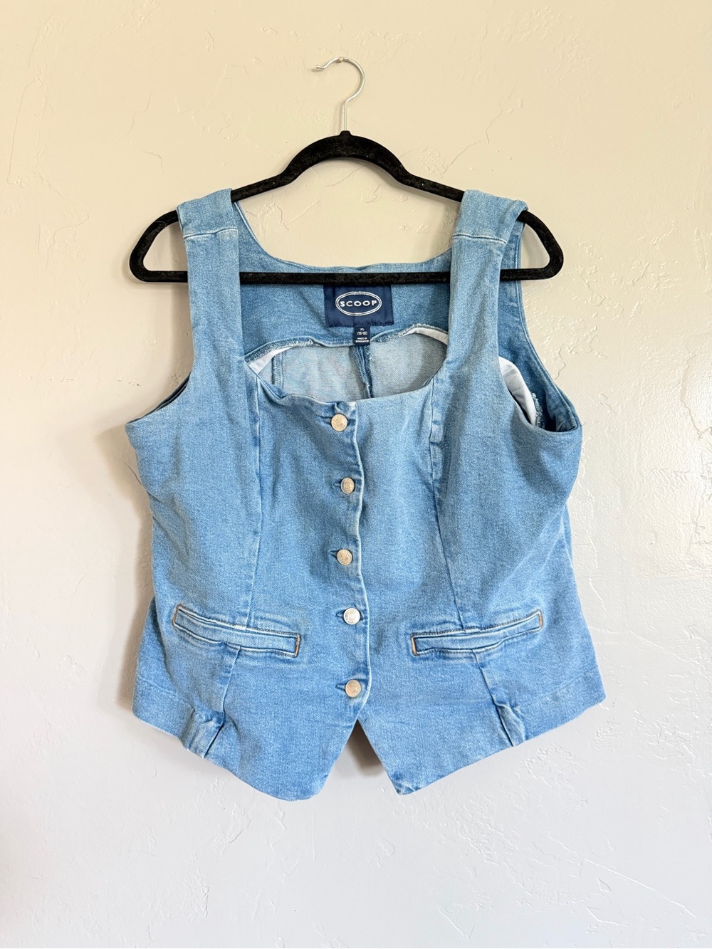 Scoop Women’s XL Light Wash Denim Button Front Vest 90s Y2K